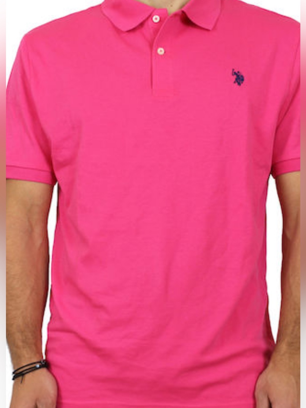 U.S. Polo Assn. Men’s Hot Pink Polo with Navy Logo